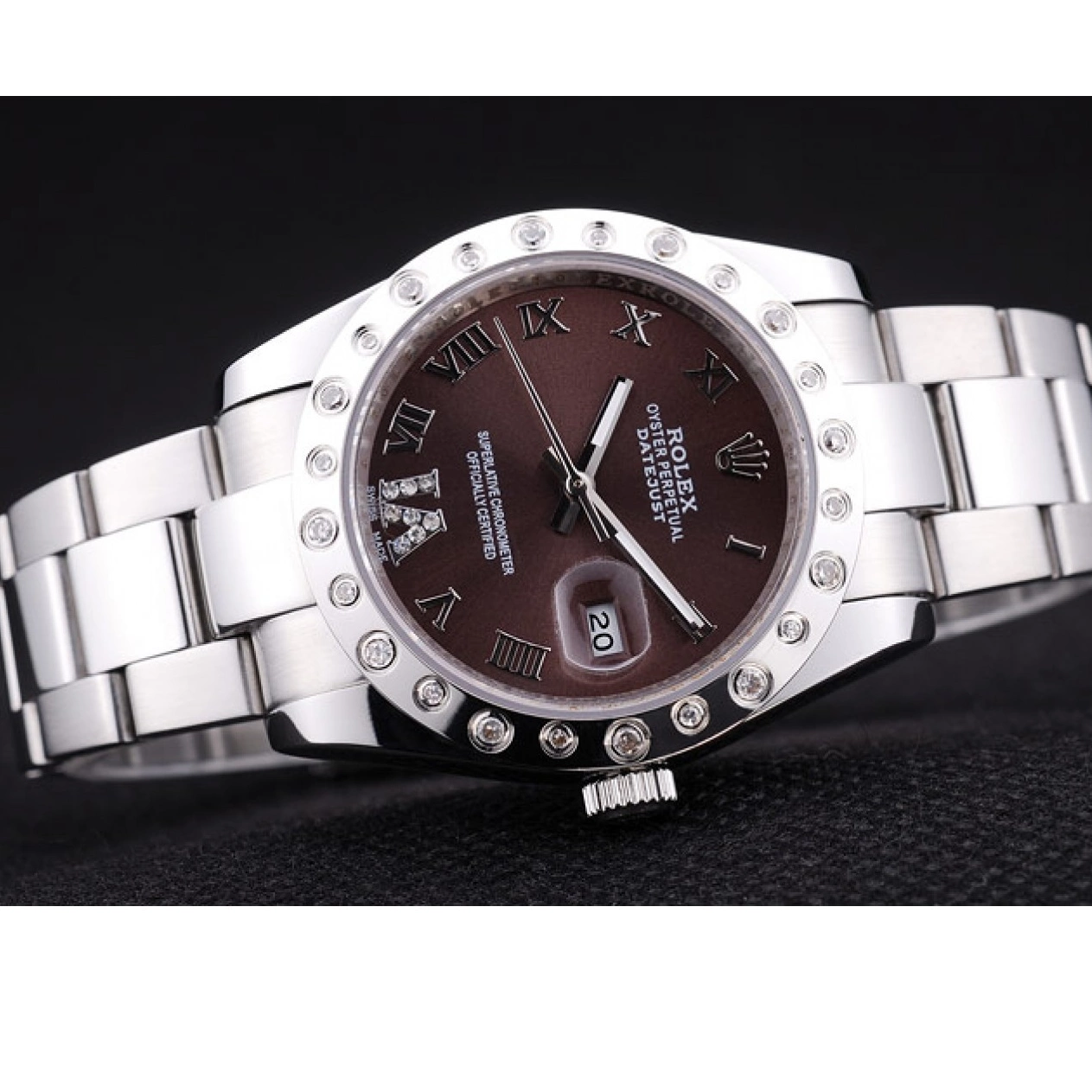 Aaa replica watch Dial Rolex Bezel Diamond Brown Datejust 7466 0717